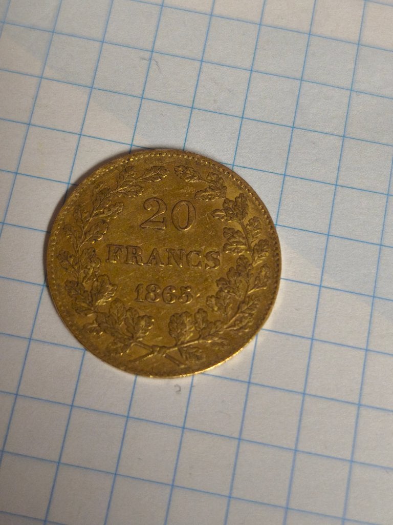 20 Francs 1865 Goud Leopold 1, Postzegels en Munten, Ophalen of Verzenden, Goud, Goud