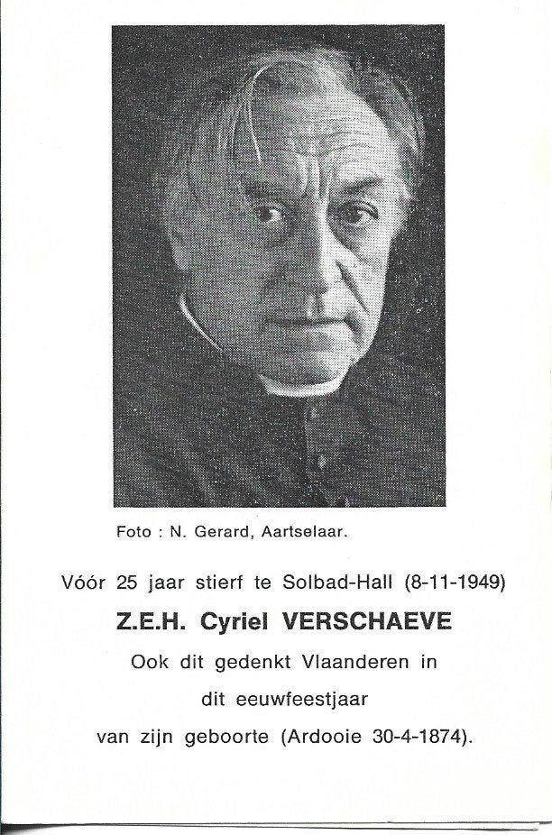 Bidprentje Cyriel verschaeve, Enlèvement ou Envoi, Image pieuse