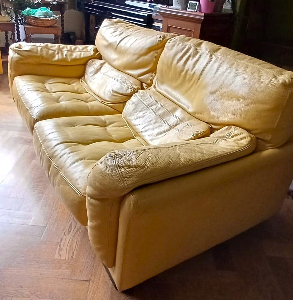 Deux canapés 3p en cuir jaune, Enlèvement, Utilisé, Classique en cuir, Cuir