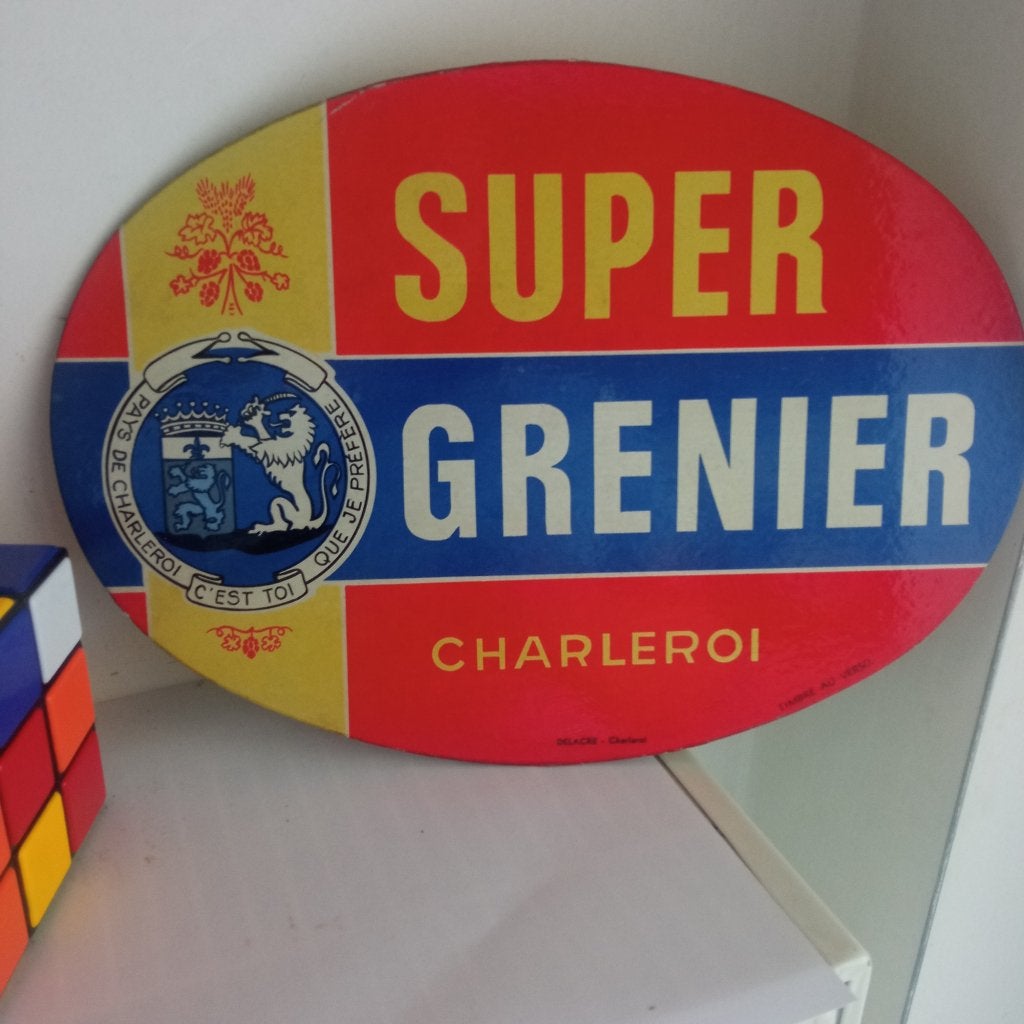 publicité SUPER GRENIER CHARLEROI, Enlèvement ou Envoi, Utilisé, Panneau, Plaque ou Plaquette publicitaire, Autres marques