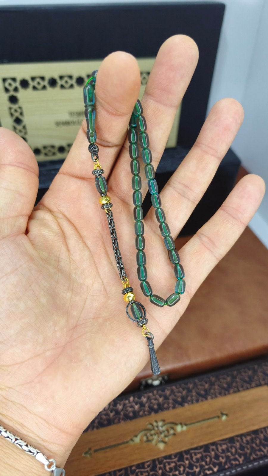 Gebedsketting – Blokhars 8/5 mm – Groen – Bijzondere stalen, Ophalen of Verzenden, Groen