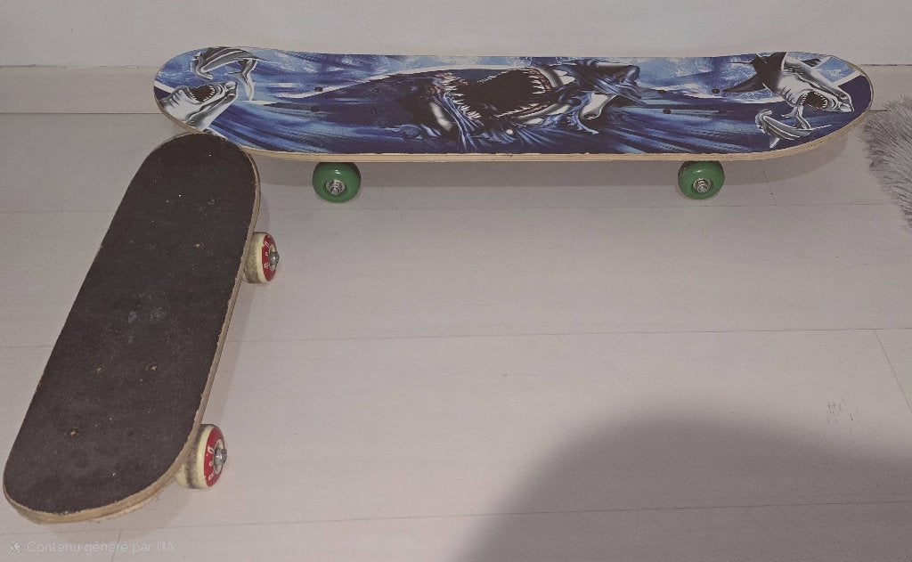 Lot de 2 skateboards:1 grand skateboard Requin +1 mini skate, Enlèvement, Utilisé, Skateboard