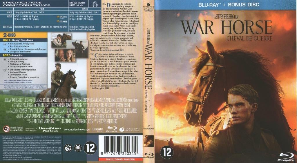 war horse (blu-ray+ blu-ray bonus) nieuw, Ophalen of Verzenden, Zo goed als nieuw, Drama
