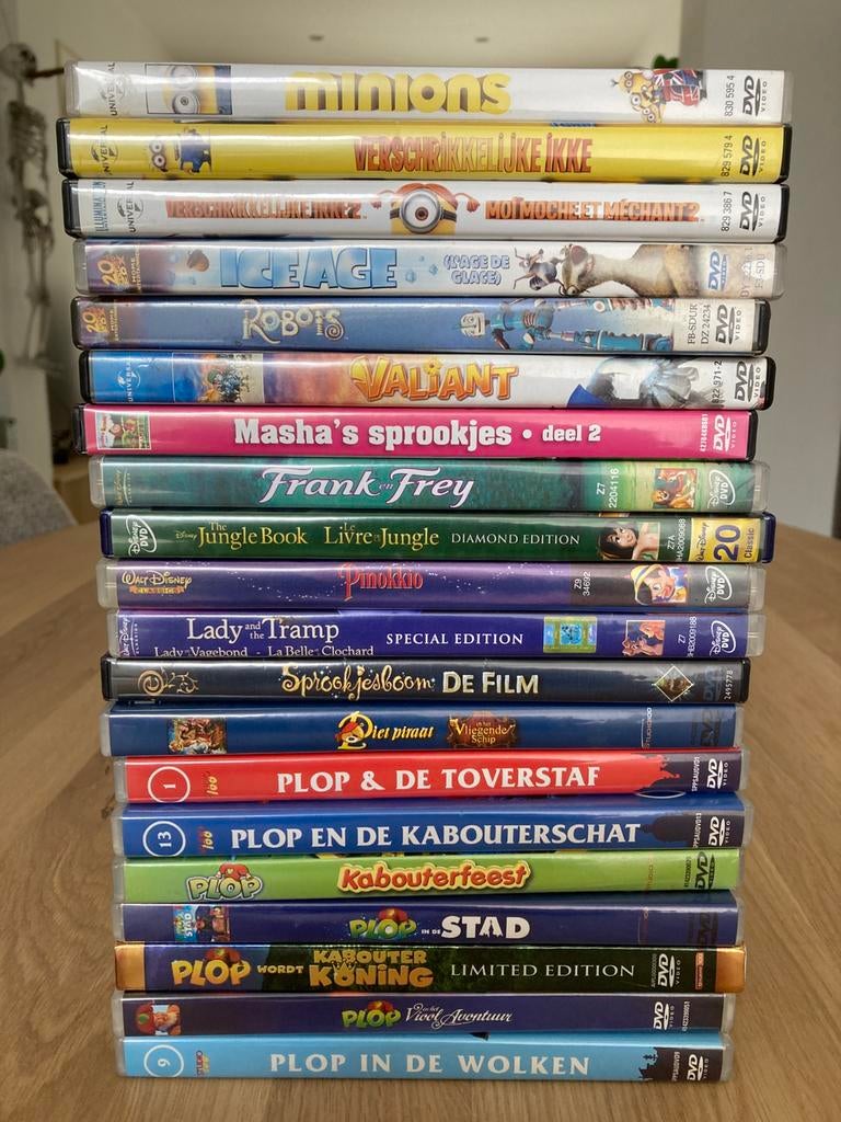 20 kinder DVD’s Plop, Minions, Disney, etc., Avontuur, Alle leeftijden, Ophalen of Verzenden, Zo goed als nieuw