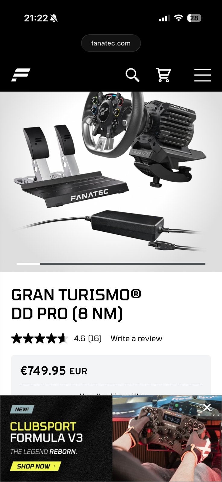 Fanatec  grand turismo 8nm, Enlèvement, Comme neuf