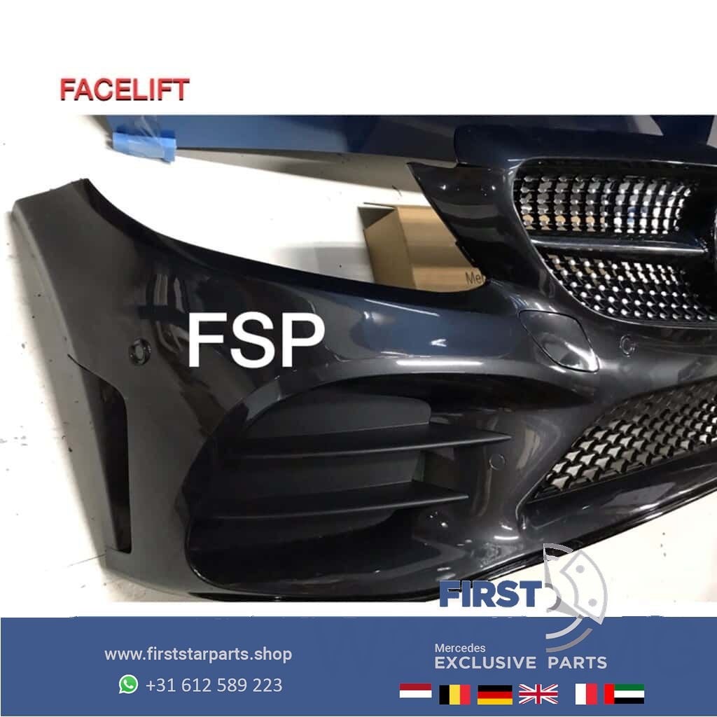 W205 Facelift AMG Bumper C43 2019-2020 Mercedes C Klasse gri, Gebruikt, -, Voor, Ophalen of Verzenden