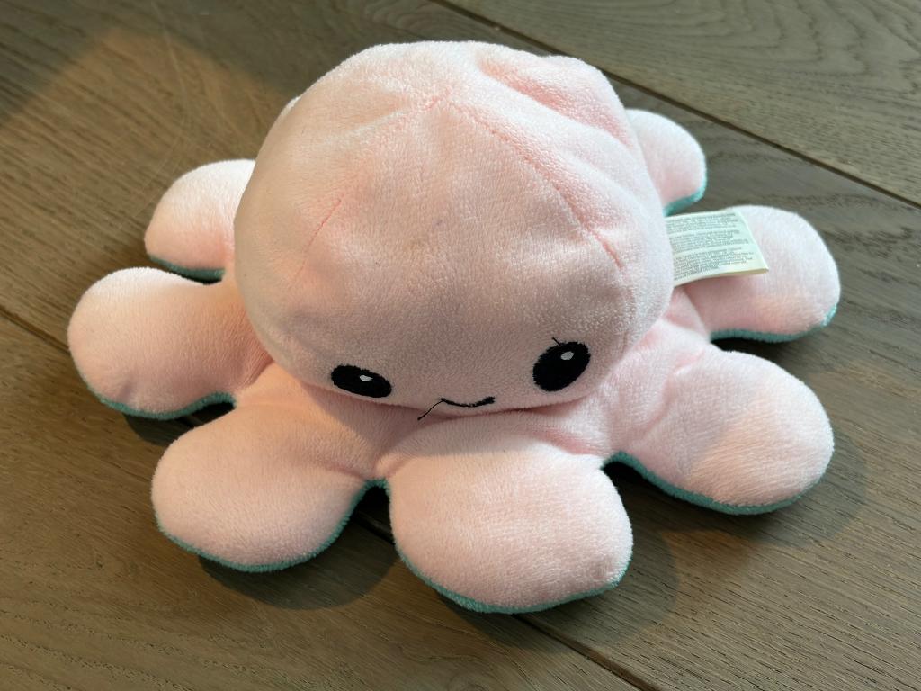 Omkeerbare emotie knuffel Octopus - roze/turquoise, Kinderen en Baby's, Speelgoed | Knuffels en Pluche, Ophalen of Verzenden, Zo goed als nieuw