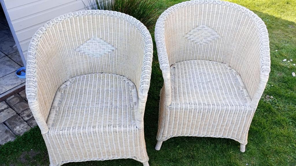 Rotan fauteuils crèmekleurig - 2 stuks - heel goede staat, Tuin en Terras, Ophalen, Rotan