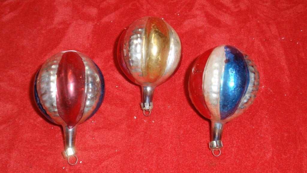 3 oude glazen kerstballen ballon vorm, Enlèvement ou Envoi, Utilisé
