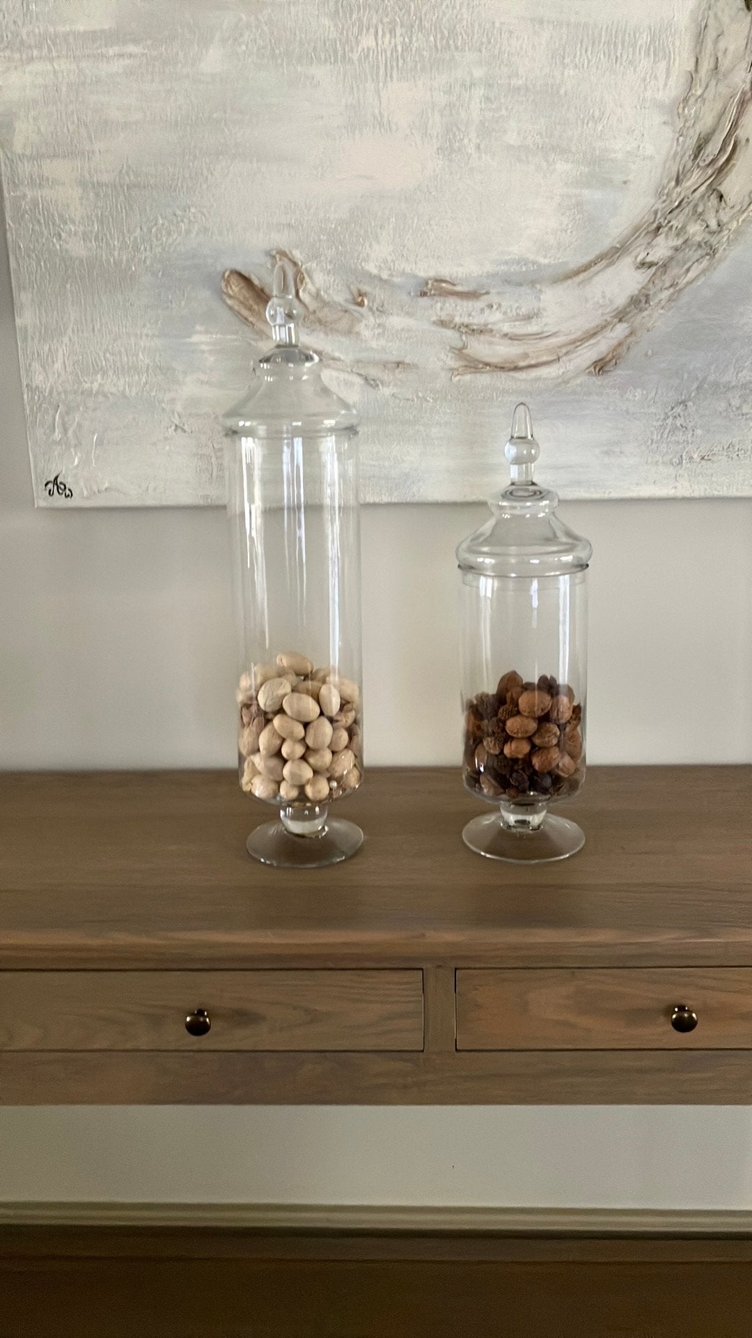 2 Stolpen gevuld, Glas, Ophalen, Zo goed als nieuw, Met deksel
