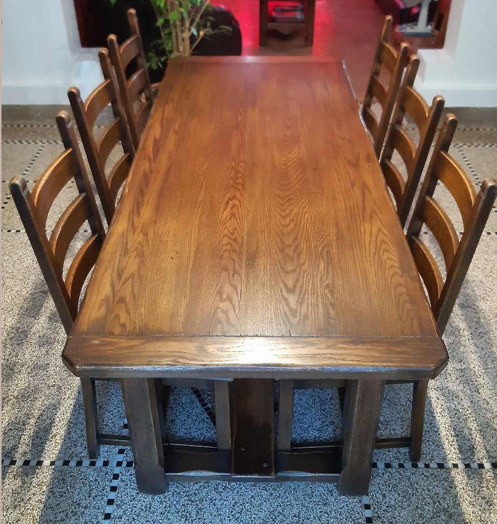 Salle à manger - Chêne américain massif - Table et 6 chaises, Enlèvement, Utilisé, Style rustique, 4 à 6 chaises