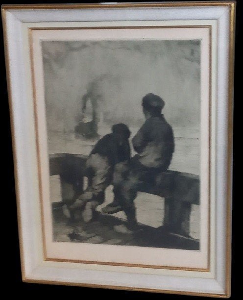 Gravure de Kurt Peiser « Harbour Boys », Enlèvement, Gravure, Signé