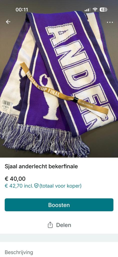 Sjaal bekerfinale anderlecht, Verzamelen, Ophalen of Verzenden