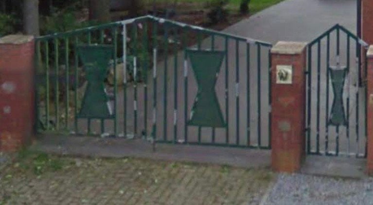 Metalen dubbele tuinpoort met looppoort, Ophalen, Gebruikt, IJzer, Met poort