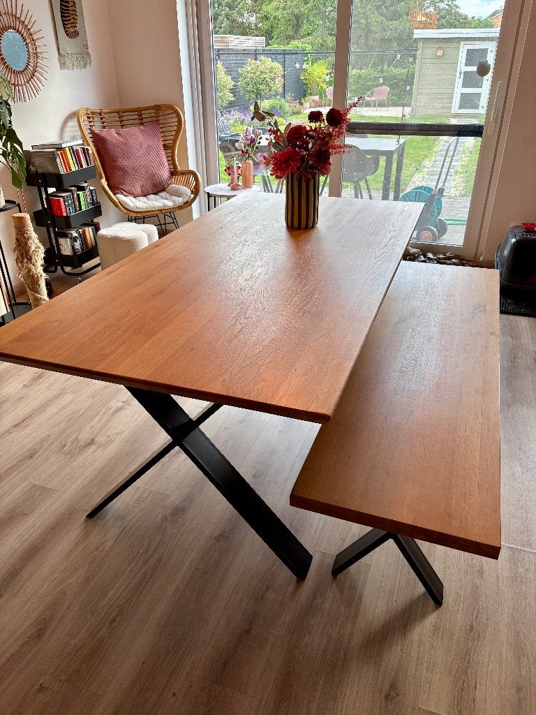 Eettafel en bank, 150 à 200 cm, Cinq personnes ou plus, Comme neuf, 100 à 150 cm