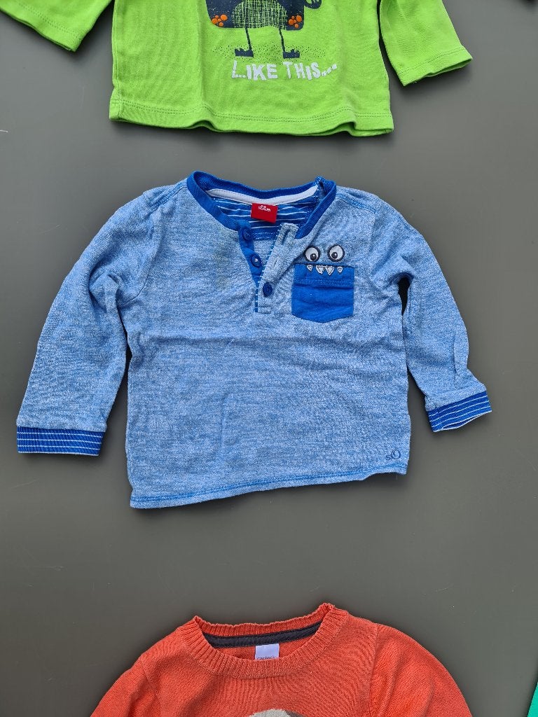 blauwe polo, pull, trui sOliver 9-12m/74cm, Enfants & Bébés, Enlèvement, Comme neuf