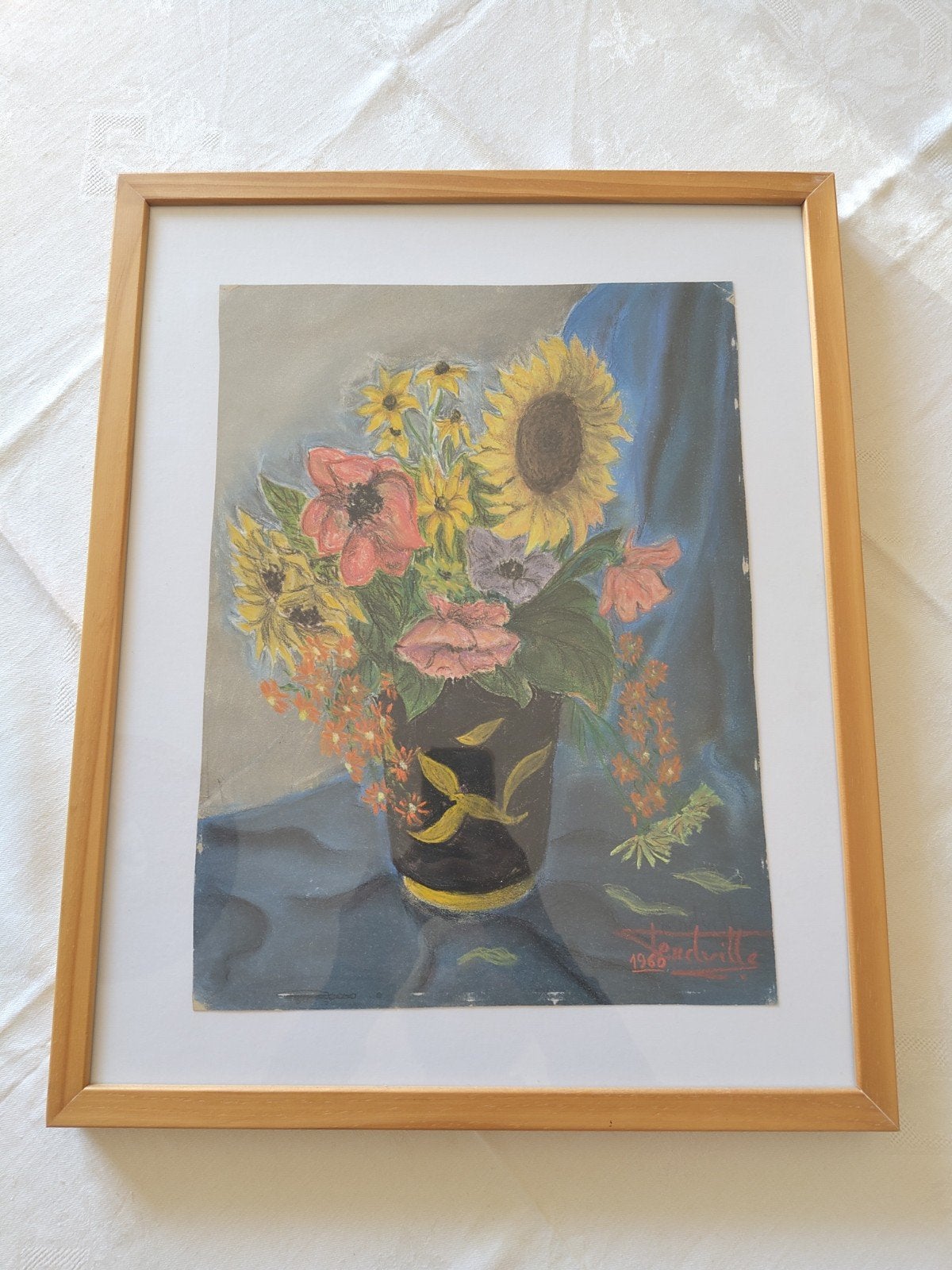 Schilderij Stilleven met bloemen - Lendeville 1960, Antiek en Kunst, Bloemen, Gedateerd, Expressionistisch, Ophalen of Verzenden