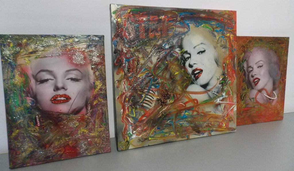 Le triptyque de Marilyn Monroe unique d'artiste belge, Enlèvement ou Envoi, Certificat d'authenticité, Peinture acrylique, Portrait