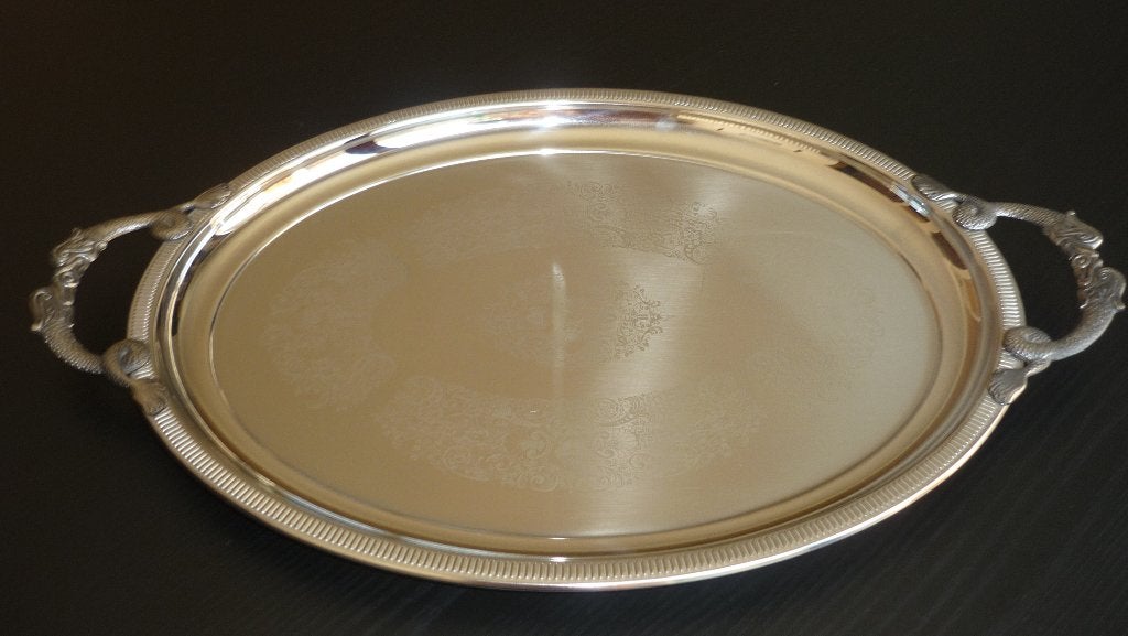 Ovaal dienblad in inox, Overige materialen, Decoratieve rand, Ophalen of Verzenden, Zo goed als nieuw