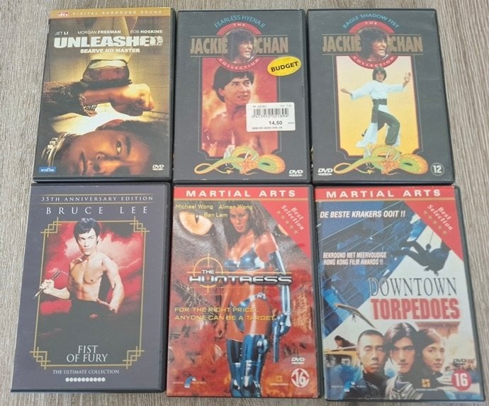 6 DVD's Martial Arts ( Met Bruce Lee, Jet Li, Jackie Chan ), Engels, Alle leeftijden, Nederlands, Ophalen of Verzenden