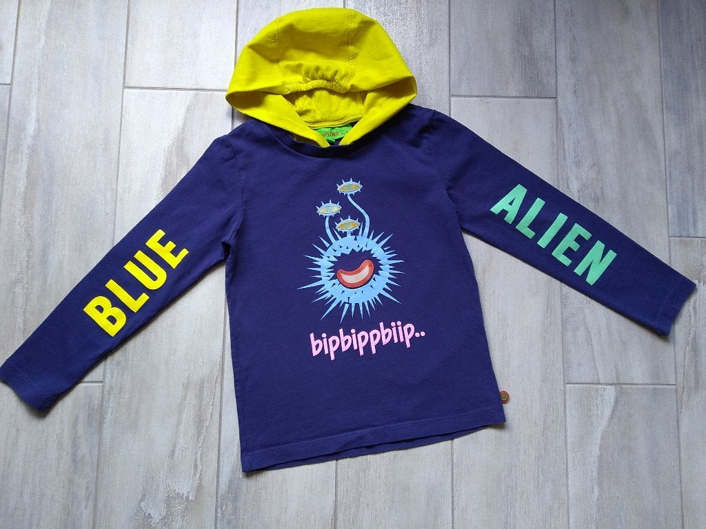 ★ M128 - Coole Zomertrui blue Alien, Ophalen of Verzenden, Zo goed als nieuw, Jongen, Shirt of Longsleeve