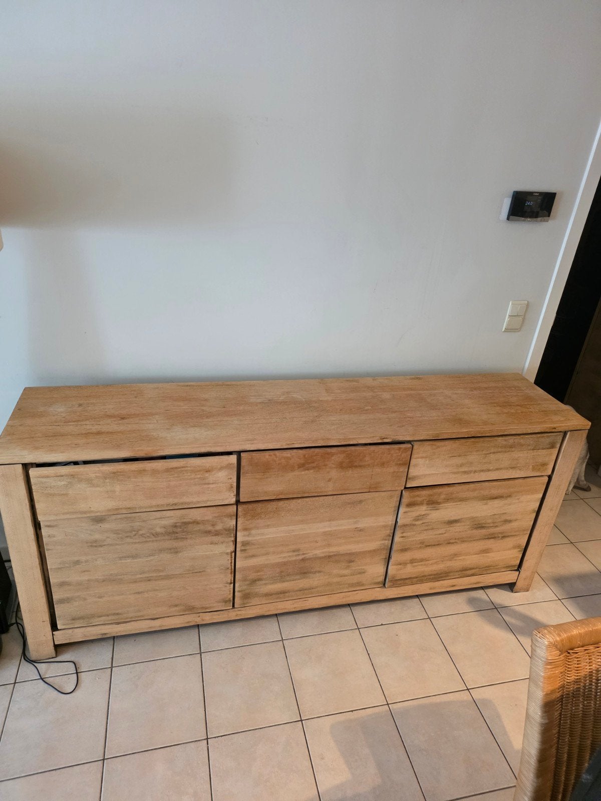 Massief houten woonkamerset: kledingkast + dressoir, Ophalen, Gebruikt, Met lade(s), 150 tot 200 cm