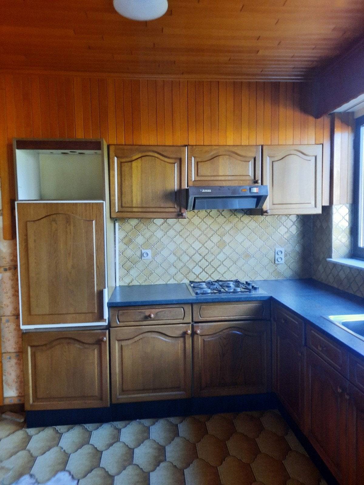 Complete houten hoekkeuken / L-keuken incl. toestellen, Bois, Brun, Enlèvement, Utilisé