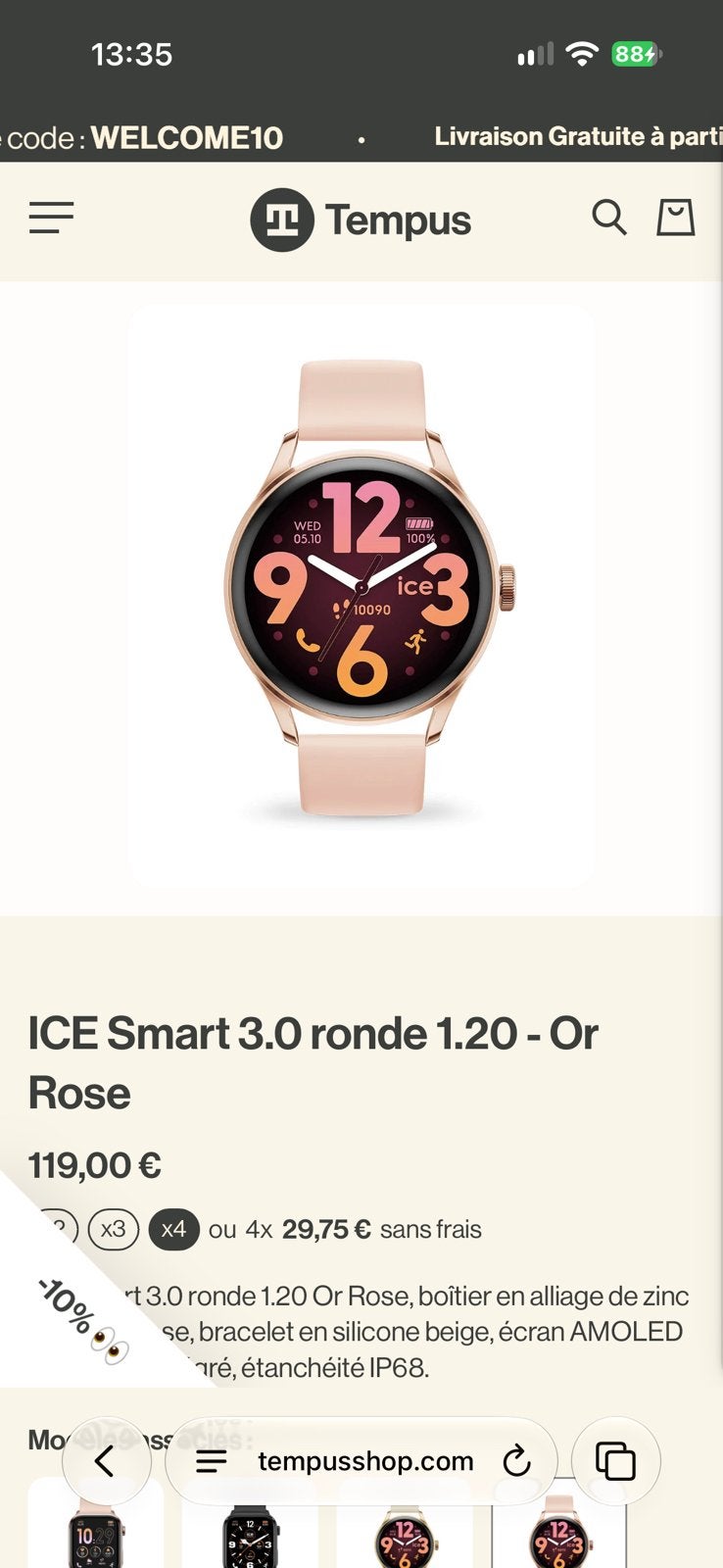 Montre connectée ice smart 3.0 ronde rose or, Bijoux, Sacs & Beauté, Enlèvement ou Envoi, Comme neuf, Rose