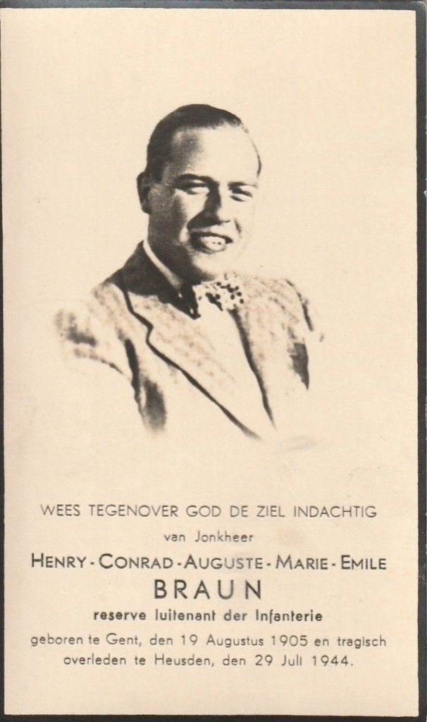 Oorlogsslachtogger 1940-45 Henry Braun   1944 geheim leger, Verzamelen, Bidprentjes en Rouwkaarten, Verzenden