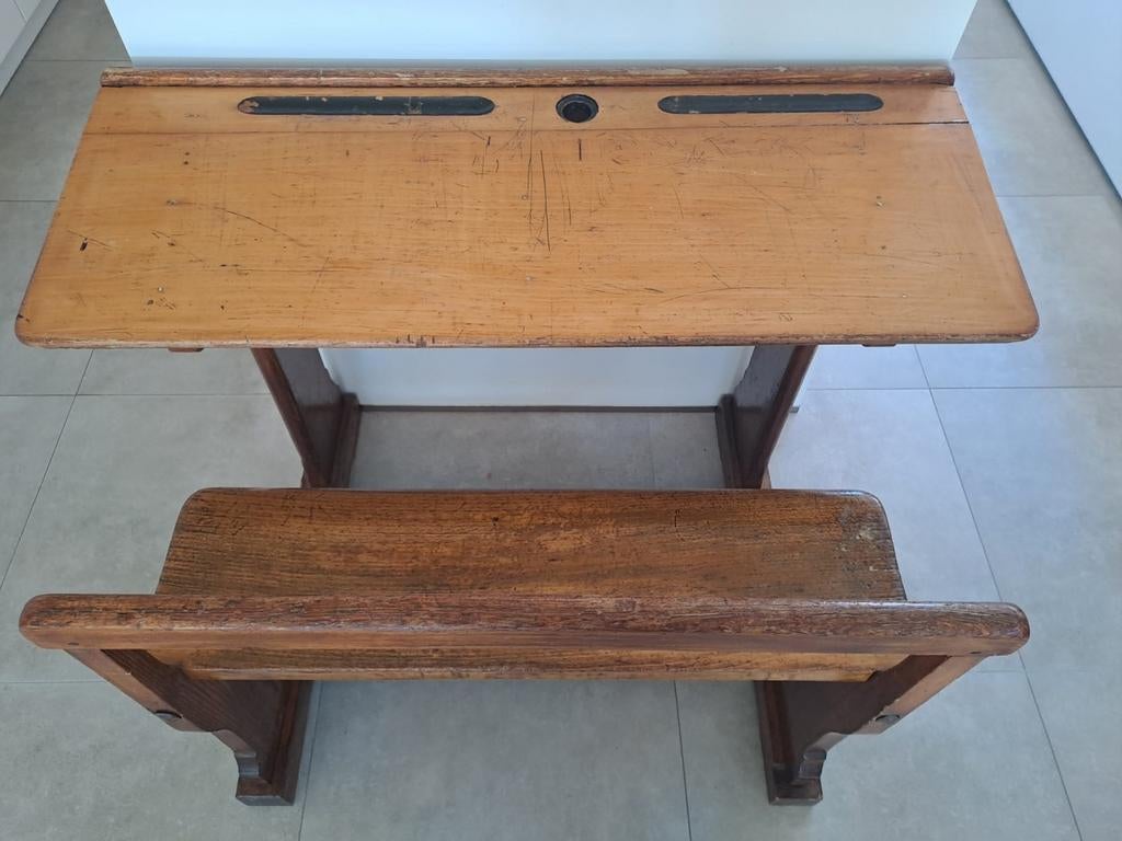 Retro schoolbank, Huis en Inrichting, Ophalen, Gebruikt, 110 cm, Hout