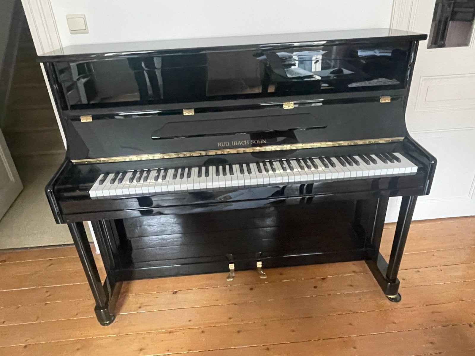 Rud. Piano Ibach Sohn, noir brillant, 2 pédales, Musique & Instruments, Pianos, Comme neuf, Piano, Noir, Brillant, Enlèvement