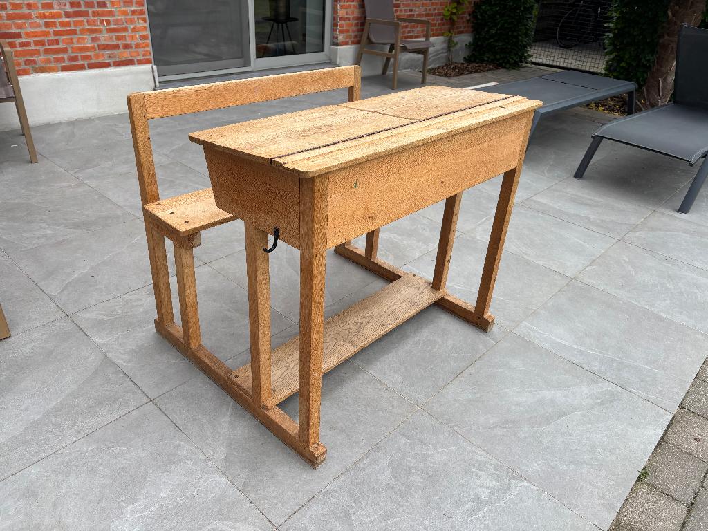 Houten schoolbank, Maison & Meubles, Bureaux, Utilisé, Secrétaire, Vintage, Bois, Brun, Enlèvement
