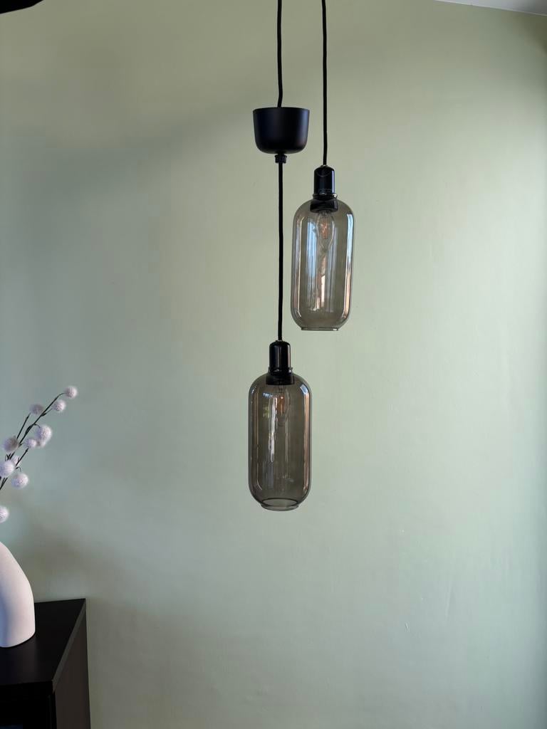 Normann Copenhagen design hanglampen – rookglas – set van 2, Maison & Meubles, Lampes | Suspensions, Comme neuf, Verre, Enlèvement