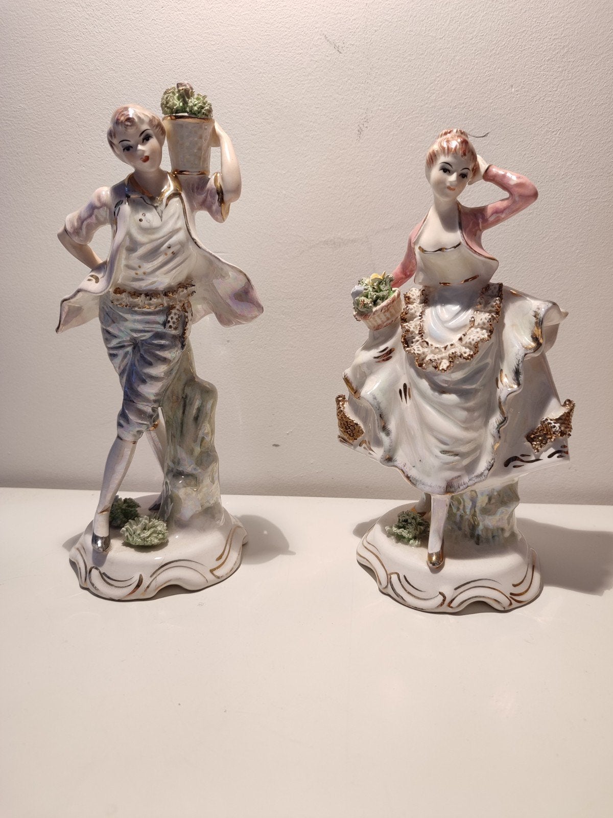 Koppel antiek porselein beeld handgemaakt oud kunst, Ophalen of Verzenden