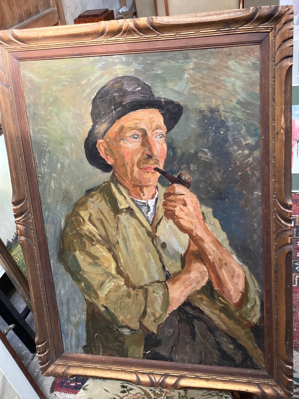 Peinture a huile Paysan avec sa pipe, Enlèvement, Encadré, Peinture à l'huile, Toile