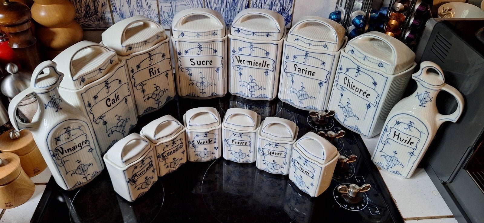 Saks blau voorraadpotten set 14 delig in perfecte staat!, Antiquités & Art, Enlèvement ou Envoi