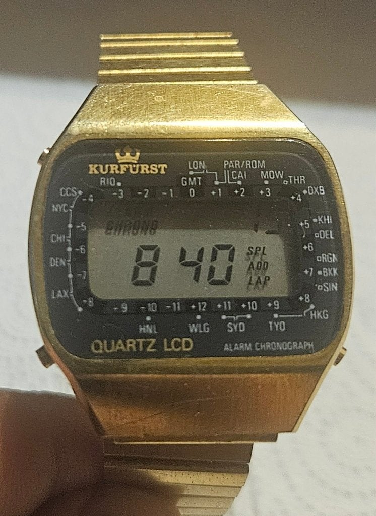 Montre Kurfürst Homme Quartz LCD Alarm Chrono 1980 (MW78), Enlèvement ou Envoi, Bracelet, Doré