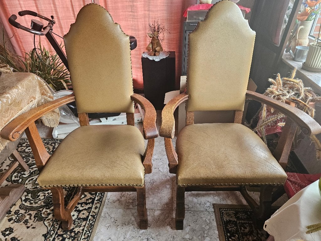 Set van 2 vintage Spaanse revival armstoelen, Enlèvement