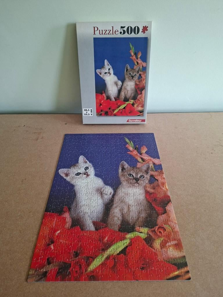 Puzzel met afbeelding van 2 katten (500 stukken), Hobby en Vrije tijd, Ophalen of Verzenden, 500 t/m 1500 stukjes, Gebruikt, Legpuzzel