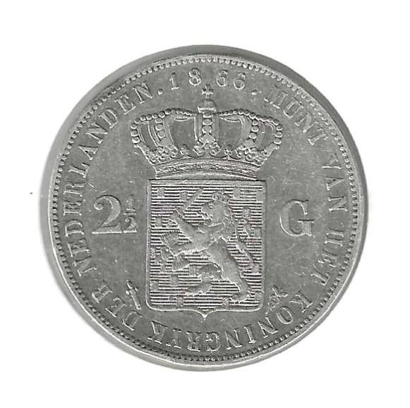 Nederland, 2 1/2 Gulden 1866., Enlèvement ou Envoi, Monnaie en vrac, 2½ florins, Argent