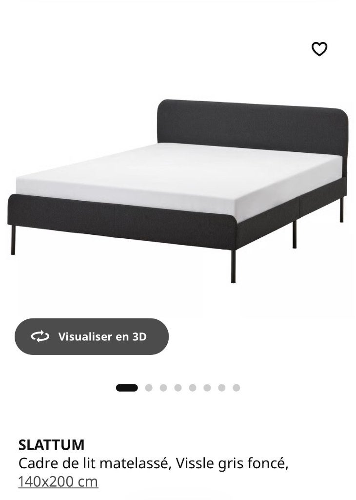 Lit Ikea Slattum Gris, Maison & Meubles, Chambre à coucher | Lits, Gris, 140 cm, Enlèvement, Utilisé
