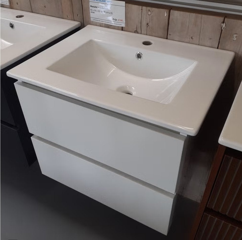 Badmeubel, glans wit, wastafel +onderkast, neutraal, kode 60, Enlèvement ou Envoi, Neuf, Blanc