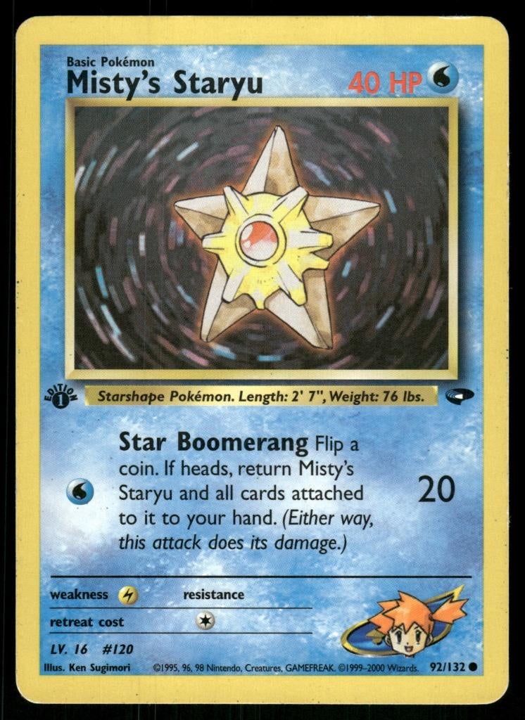 Misty's Staryu 92/132 - Gym Challenge (1st edition) (EX), Hobby en Vrije tijd, Verzamelkaartspellen | Pokémon, Gebruikt, Verzenden