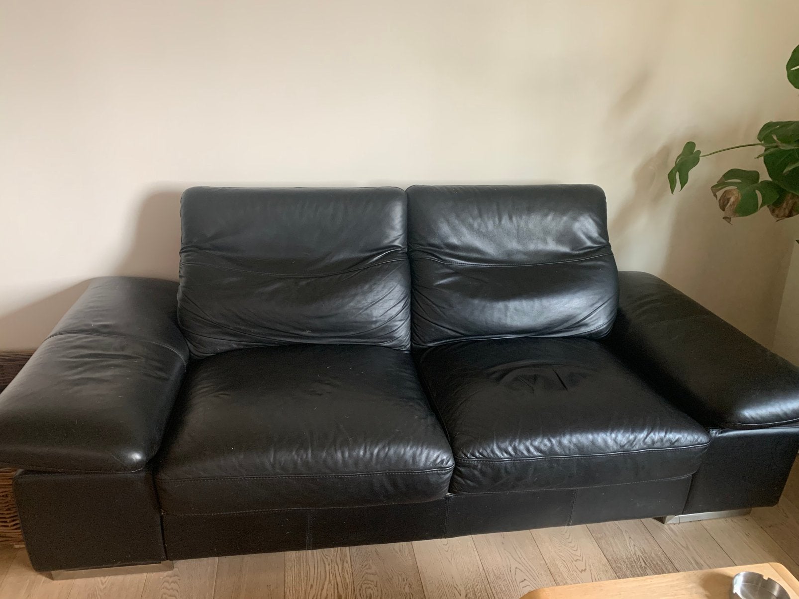 Lederen zetels, Maison & Meubles, Canapés | Salons, 200 à 250 cm, Banc droit, Enlèvement, Utilisé