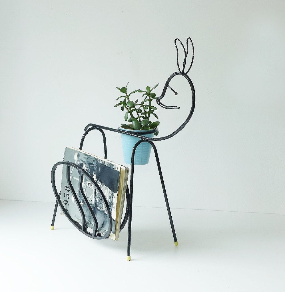 Zeldzame Vintage Bambi metalen krantenstandaard jaren 50 60, Verzamelen, Retro, Ophalen