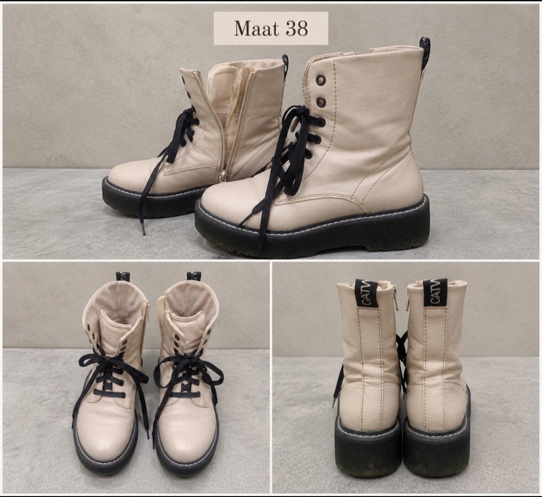 Bottines Catwalk de couleur crème Taille 38 en parfait état, Enlèvement ou Envoi, Beige, Comme neuf, Boots et Botinnes
