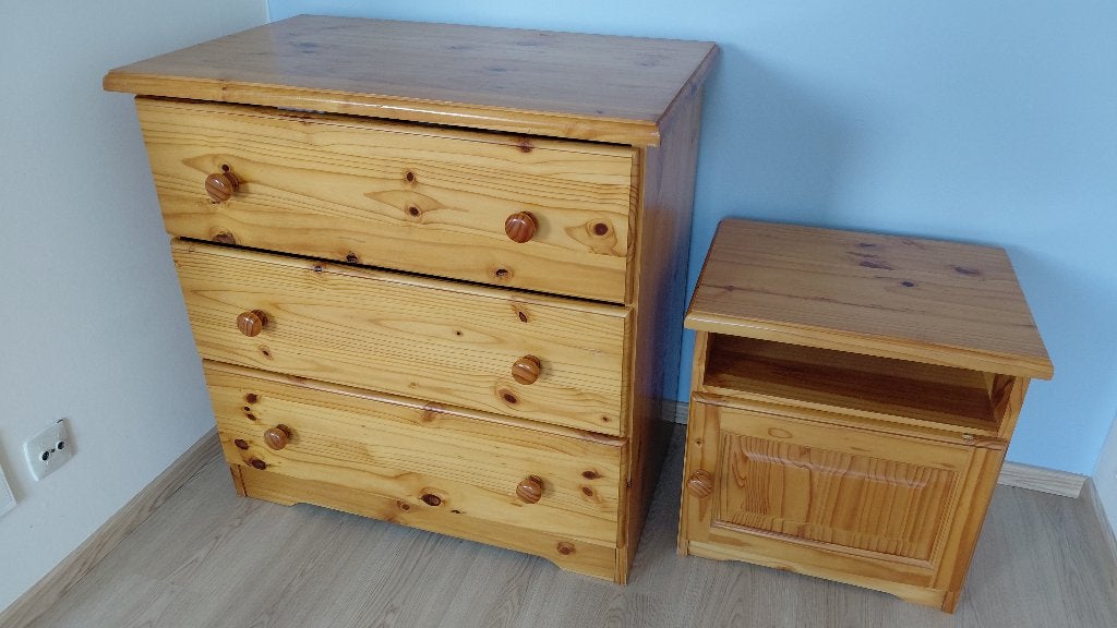 Commode 3 tiroirs et table chevet chêne, 70 cm ou plus, 65 cm ou plus, Enlèvement, Utilisé