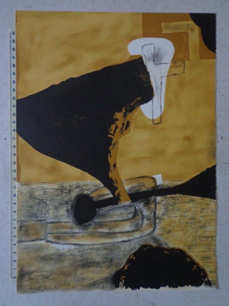 litho van Jan Smitz uit 1997 "abstracte compositie", Abstract, Ophalen of Verzenden, Lithografie, Gelimiteerde oplage