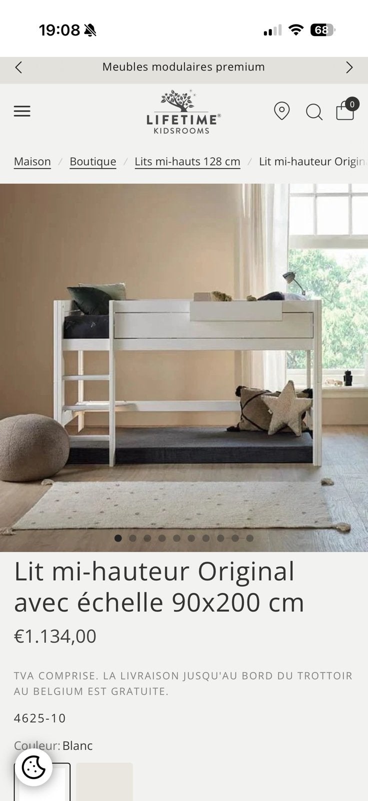 Lifetime Lit mi-hauteur Original avec échelle 90x200, Maison & Meubles, 90 cm, Lit mi-hauteur mezzanine, Une personne, Enlèvement