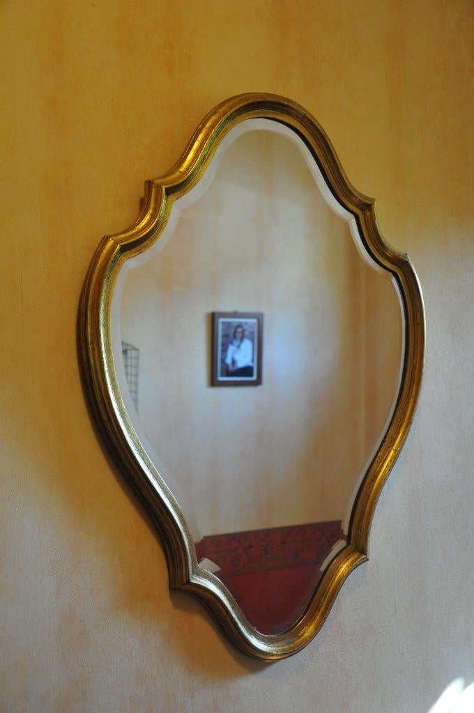 Afgeschuinde gouden spiegel in Louis XV-stijl, Antiek en Kunst, Ophalen, Ovaal, 50 tot 100 cm, Minder dan 100 cm